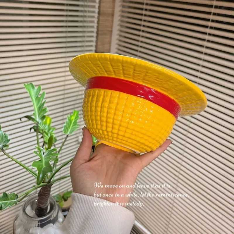 

Luffy Hat Fruit Salad Bowl New Cartoon One Piece Creative Anime Peripheral Ceramic Couple Home Instant Noodle Bowl Birthday Gift