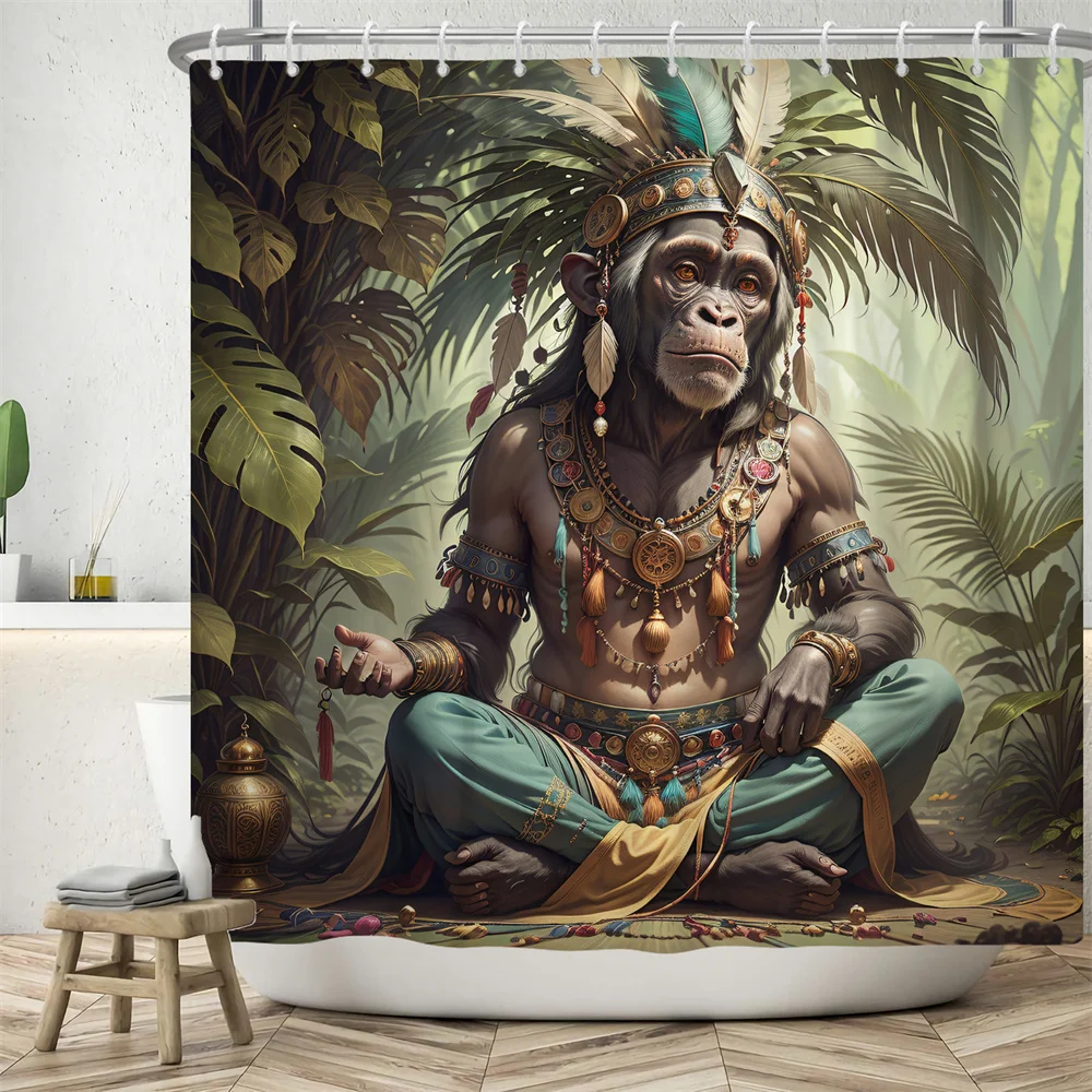

Тропическая примитивная занавеска для душа в виде головы гориллы, водонепроницаемые занавески для ванной из полиэстера с крючками для декора ванной комнаты