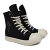 Ro Designer Black Flat-bottomed High-top Embroidered Canvas Shoes, Booties, Zippers and White Cloth Shoes, Couple's Men's Shoes 5