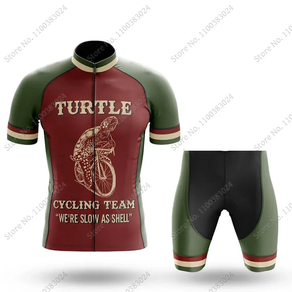 Slow-As-Shell Cycling Jersey Set Turtle Bicycle Clothing Summer Road Bike Shirts Suit Bicycle Bib Shorts MTB Ropa Maillot