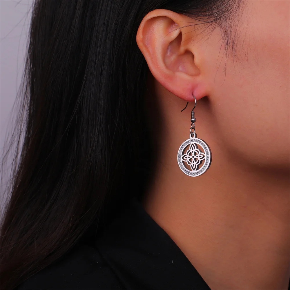 Hexenknoten baumelnde Ohrringe für Frauen Vintage Kristall Zirkon Hexerei Tropfen Ohrringe elegante Amulett Edelstahl Schmuck Geschenk – Detail 15