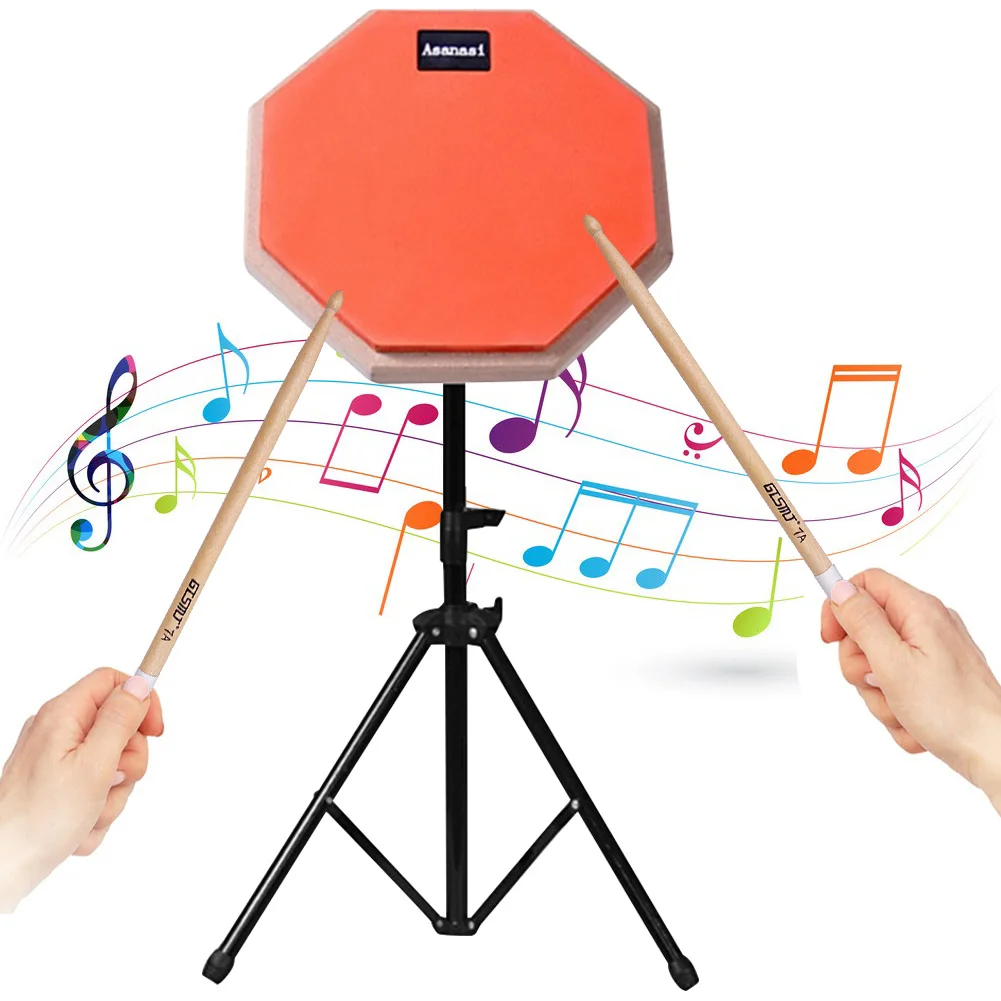 Rubber Wooden Drum Practice Pad with Adjustable Stand Snare Drum Practice Pad Shock‑Absorbent Training 8 Inch snare drum practice pad