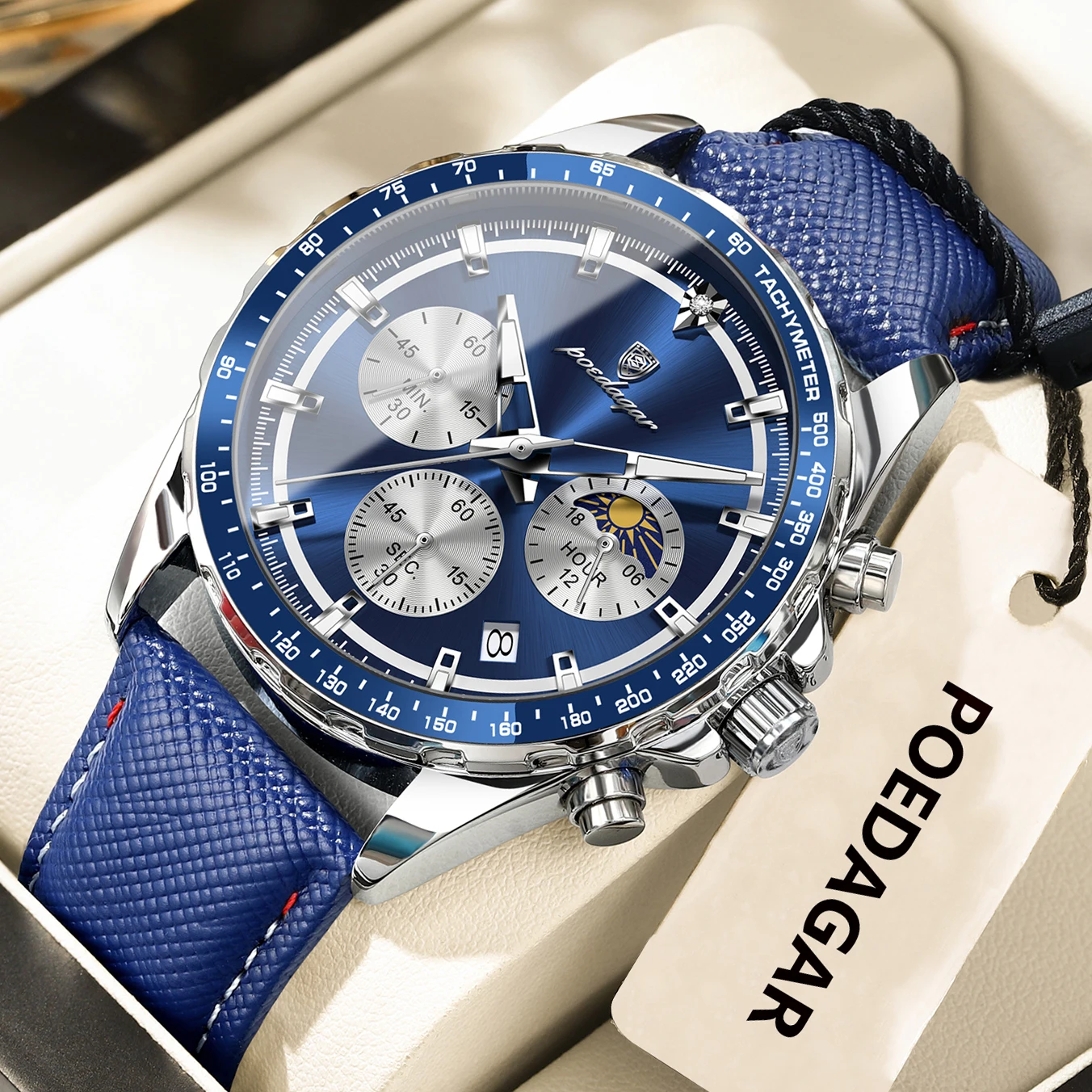 POEDAGAR Original Fashion Men Clock Luminous Waterproof Chronograph Date Man Wristwatch Leather Quartz Sport Men's Watches Reloj