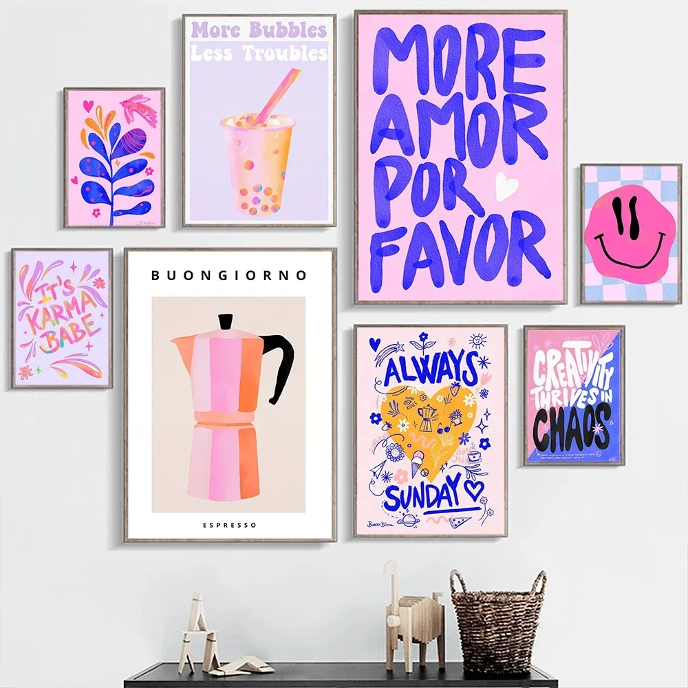 Больше удовольствия красочный кофейный МОККА горшок розовый смайлик пузырь чай настенная Картина на холсте постер для гостиной домашний декор Больше удовольствия красочный кофейный МОККА горшок розовый смайлик пузырь чай настенная Картина на холсте постер для гостиной домашний декор
