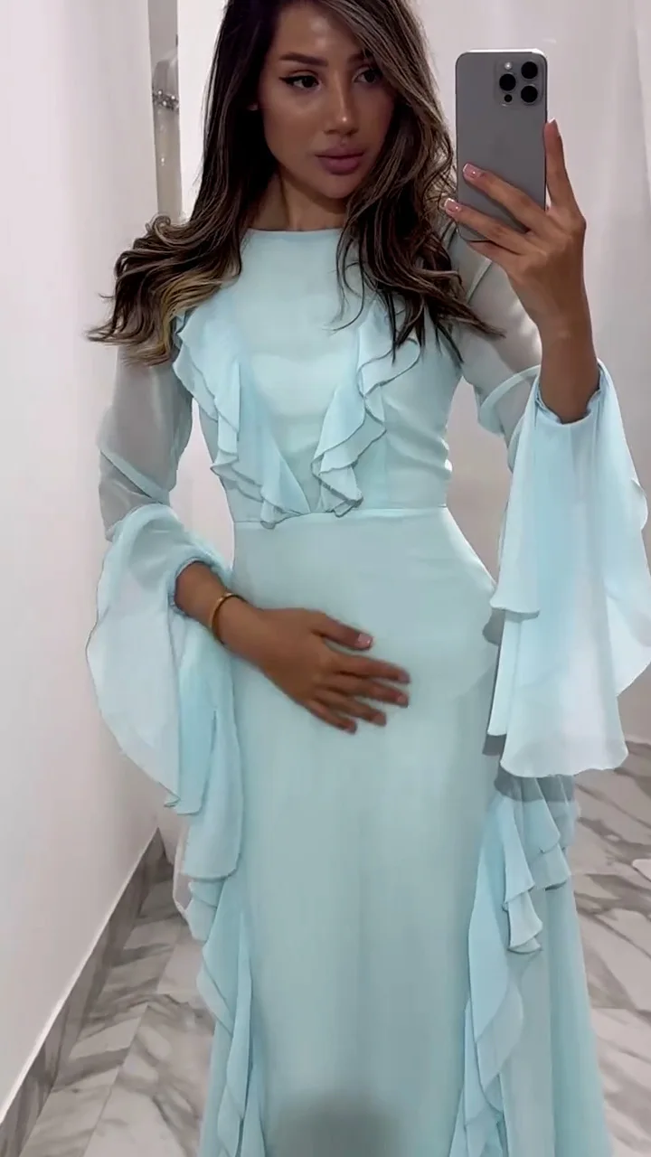 Artcat Elegant Long Sleeved Ruffled Bodycon Women Dress Fall 2025 New Mesh Hollow Out Evening Dress Slim Fit Party Club Vestidos