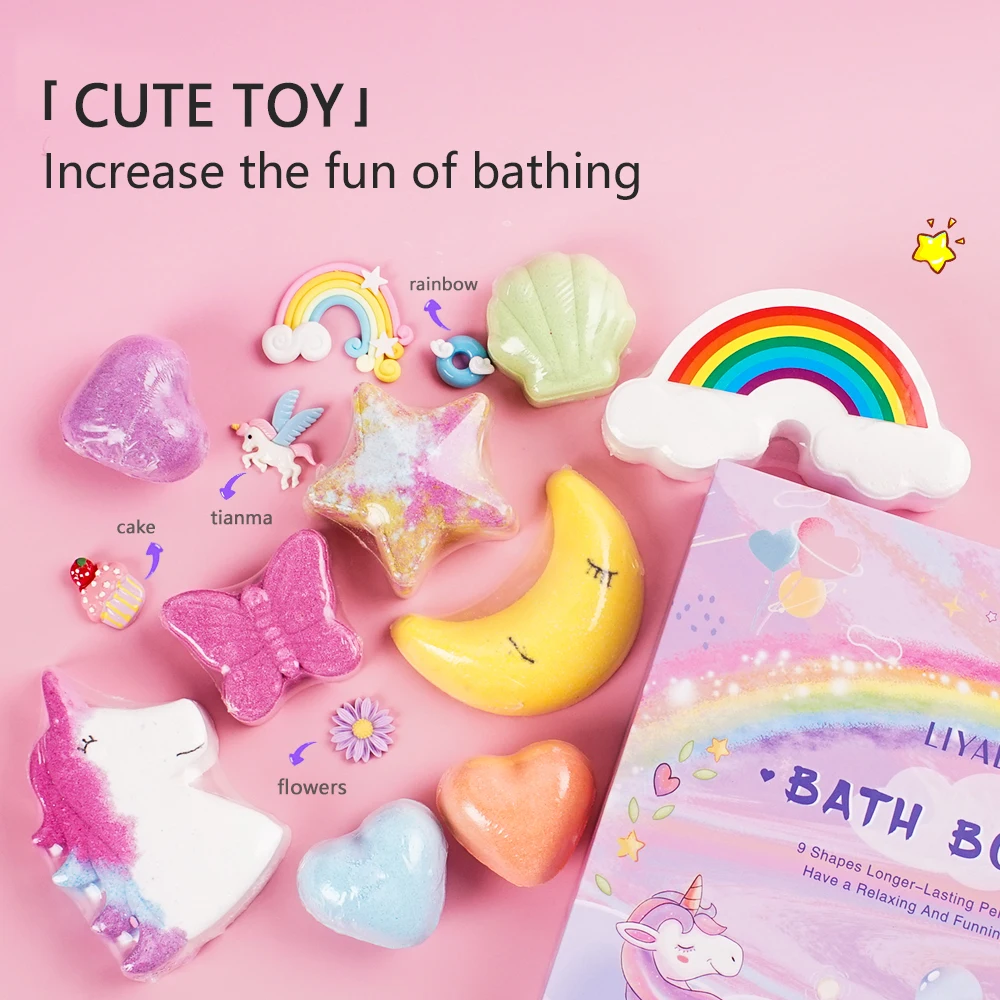 Luxury Bathbomb Kit For Kid Rich Bubble Colorful Cute Rainbow Cloud Women SPA Relax Vegan Fizzy Bath Bomb Set With Toys Inside 6