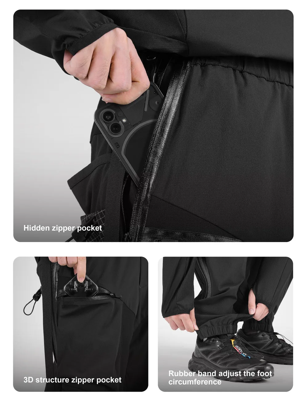 Reindee lusion 23aw quick release zipper waterproof pants integrated waist adjustment multiple pockets techwear gorpcore