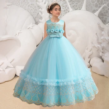 Summer Flower Bridemaid Girl Dresses For Wedding Evening Costumes Tulle Embroidery Princess Party Girls Dress Birthday Prom Gown 1