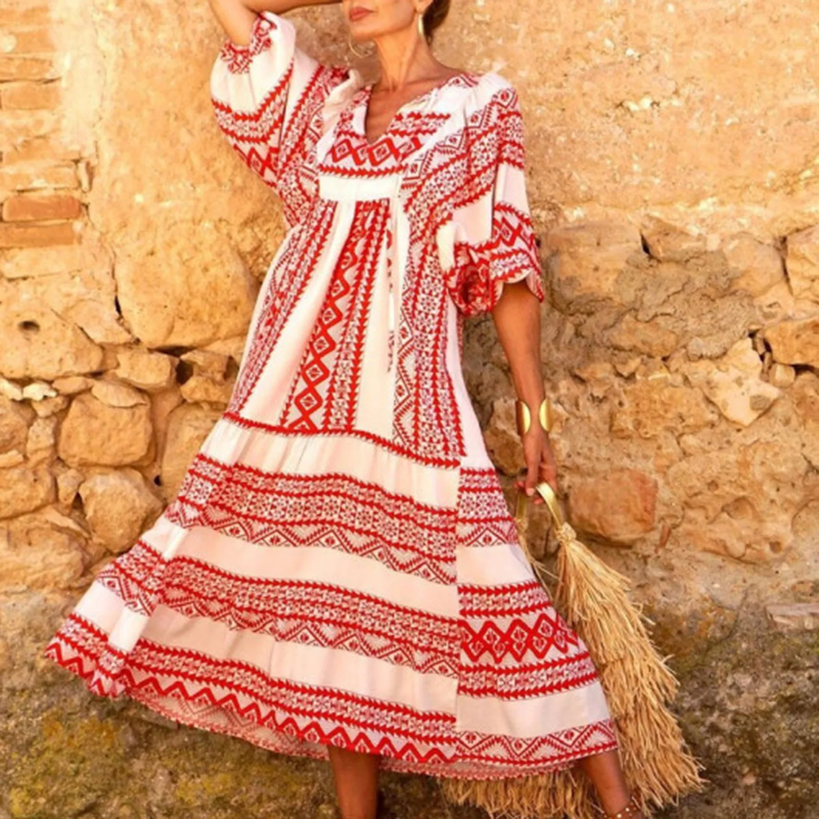 여성 원피스 디자인 긴팔 오픈 백, 슬림핏, 불규칙 칼라, 레터 프린트 스트랩, 백 활 여성복, 가을 10 여성용 기하학 프린트 네크라인 레이스업 버블, 중간 소매 러플 스티칭, 빅 스윙 롱 손실 원피스, 캐주얼 패션, 여름