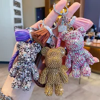 Rhinestone Bulldog Bear Keychain Car Pendant Tassel Keyring Bag Jewelry Accessories Ladies Gift Car Keychain Full of Diamonds 2