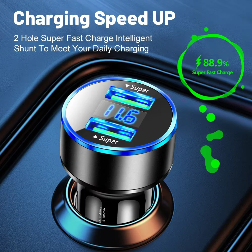 Car Charger Dual USB Ports 240W 120W Super Fast Charging Digital Display Quick Charging Adapter for IPhone Samsung Xiaomi