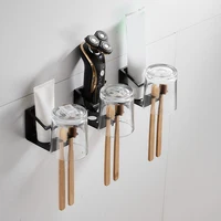 Upgraded Stainless Steel Toothpaste Toothbrush Cup Holder Black Garden Self-adhesive Accesories Tandenborstelhouder Zwart 2