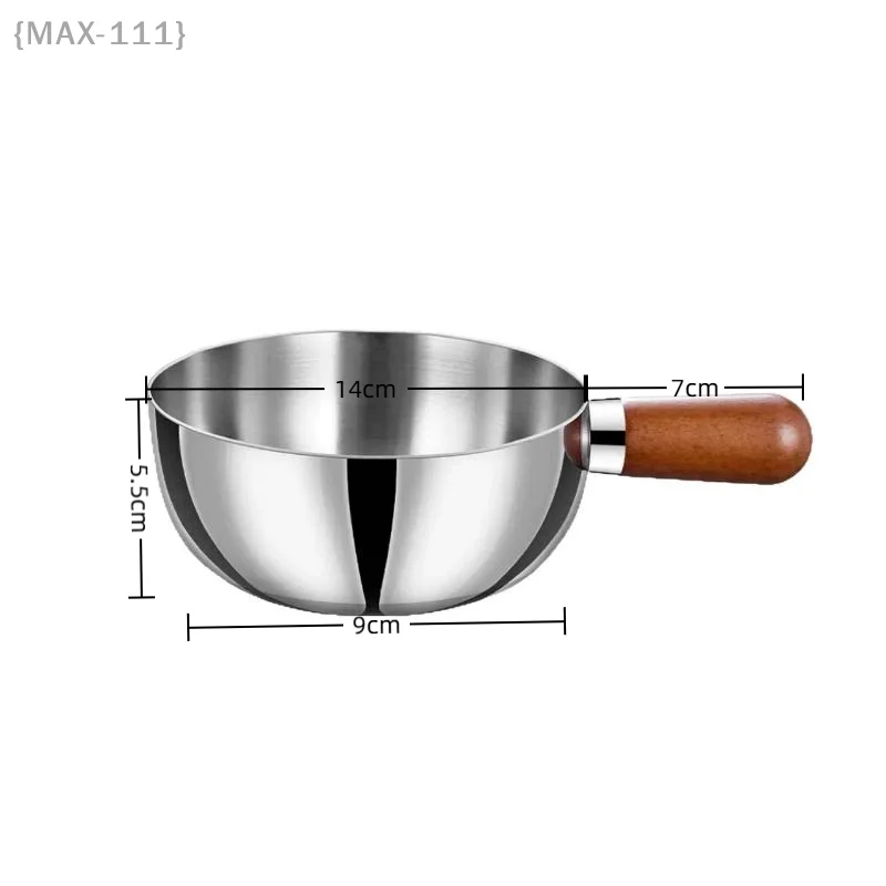 14cm Single-Person Stainless Steel Pot - Walnut Wood Handle, Fruit Salad/Yogurt Bowl, Restaurant Breakfast Cooking Tool