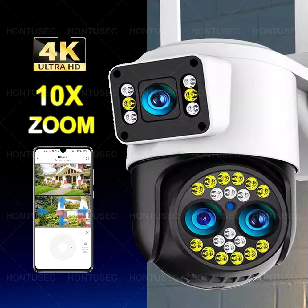 Yoosee 4K 8MP с тремя объективами Wifi PTZ двойные экраны 10X оптический зум цветное ночное видение автоматическое отслеживание наружная IP-камера видеонаблюдения