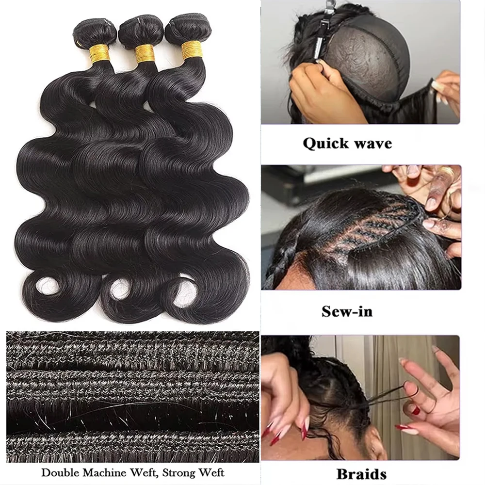 1 3 4 PCS Body Wave Bundles Human Hair 30 40 Inch Brazilian Real Human Hair Natural Black 16A Raw Hair Weave Bundles Extensions 2