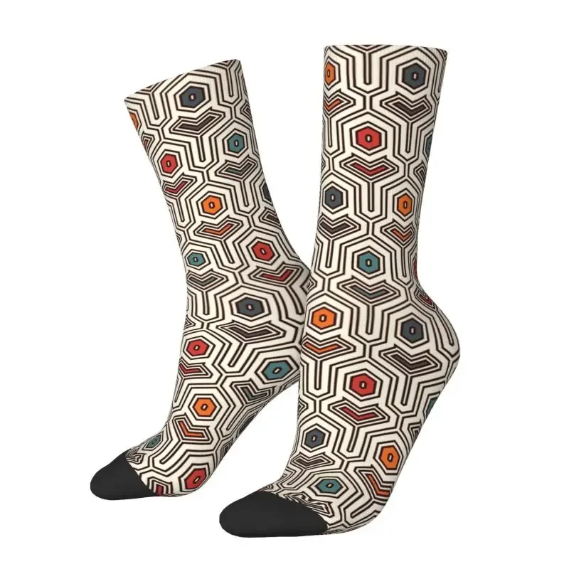 

Colorful Ankara Geometric Pattern Socks for Men Women Stretchy Summer Autumn Winter African Ethnic Tribal Art Crew Socks