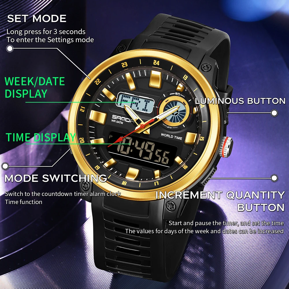Sanda Fashion Brand Sport Electronics Watches For Men Outdoors Analog Digital Man Watch Luminous Waterproof Backlight Wristwatch, Alina Gadgets