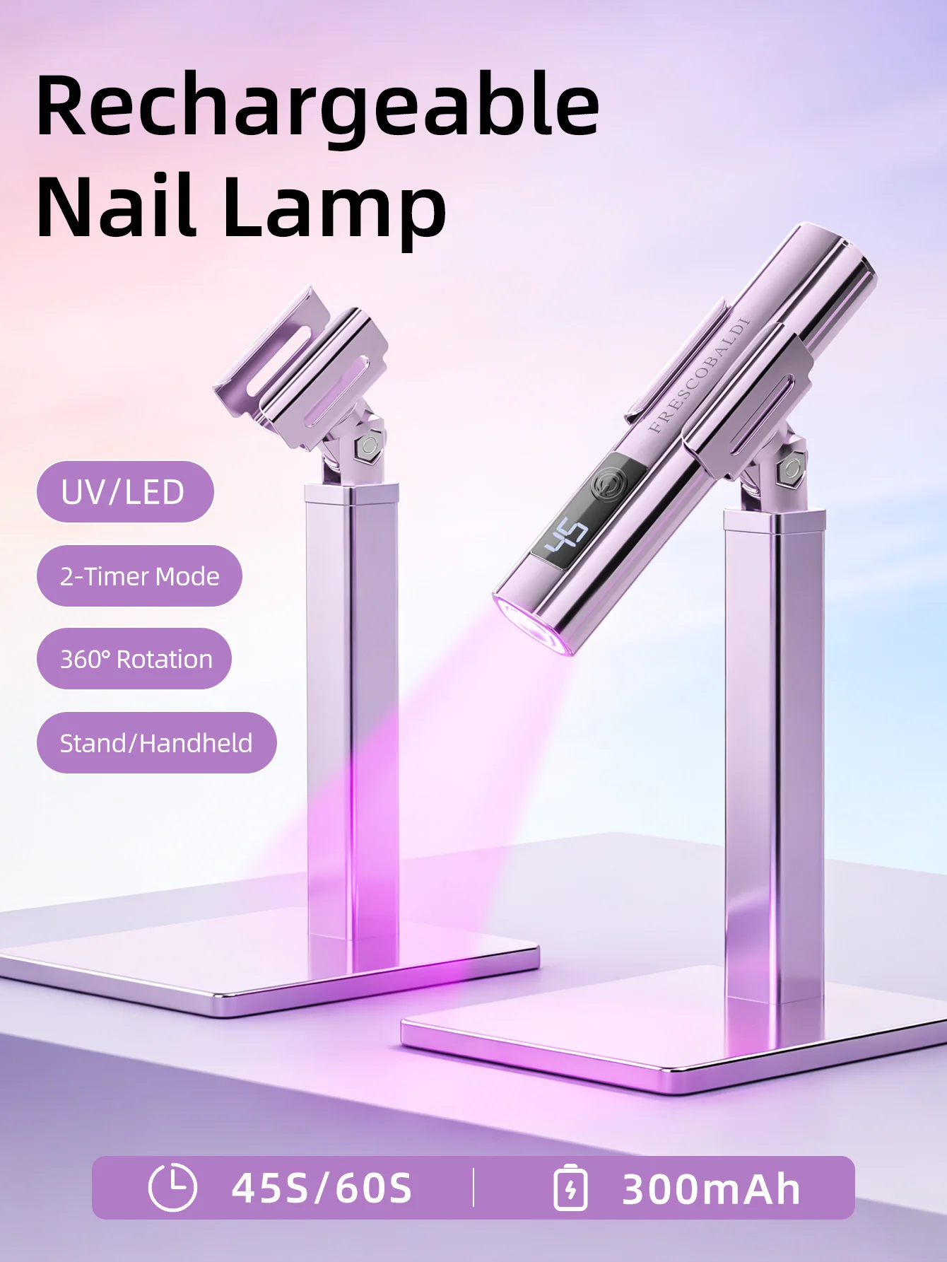미니 스크린 디스플레이 휴대용 젤 네일 강화용 UV 램프 1개, USB 배터리 휴대용 LED 네일 램프