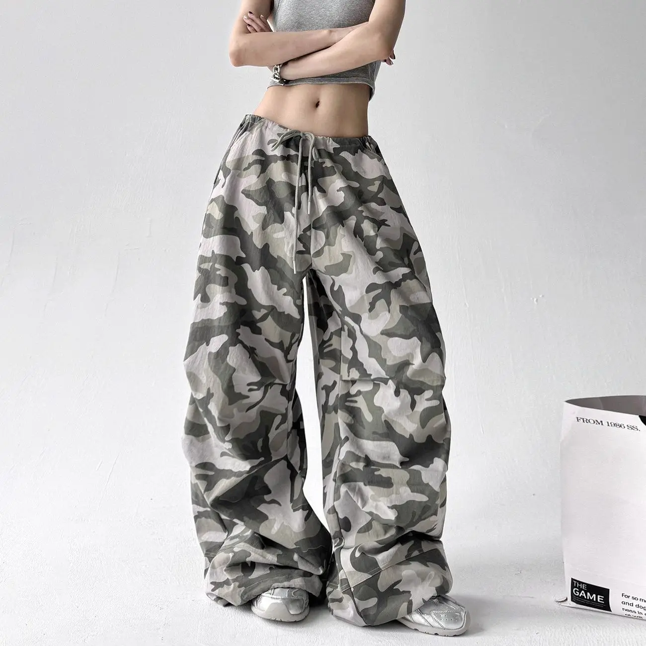 American Retro Camouflage Work Pants Women's Spring and Summer New Style Loose Wide Leg Pants Casual Pants