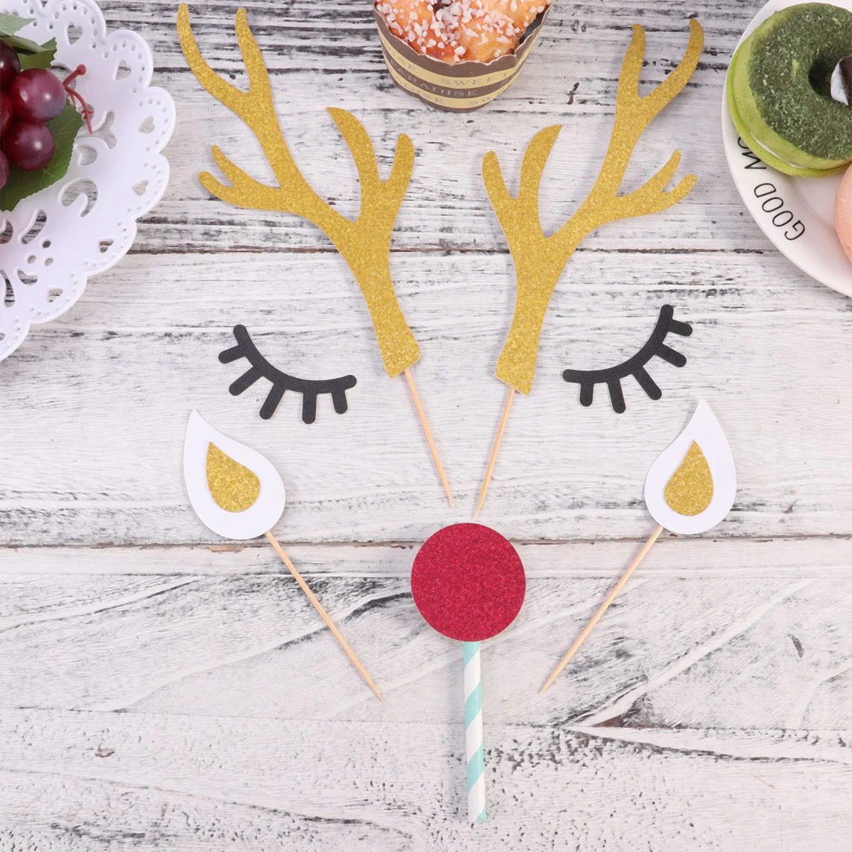 

Gold Cake Topper Elk Paper Cupcake Wrapper Glitter Deer Elk Antlers For Birthday Party Home Merry Christmas Cake Decoration