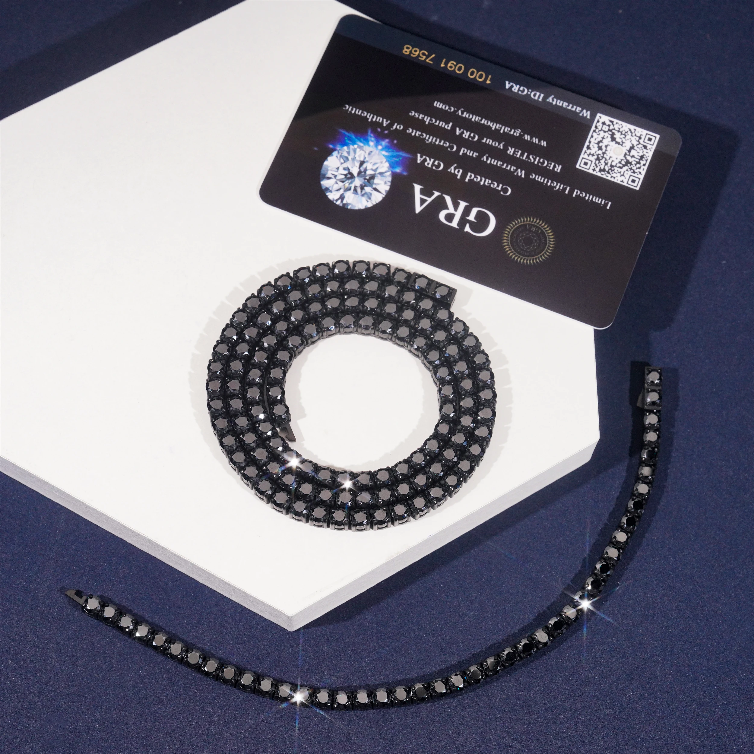 高級ブレスレット4点 4-5mm 316L Stainless Steel Inlaid With Black Moissanite