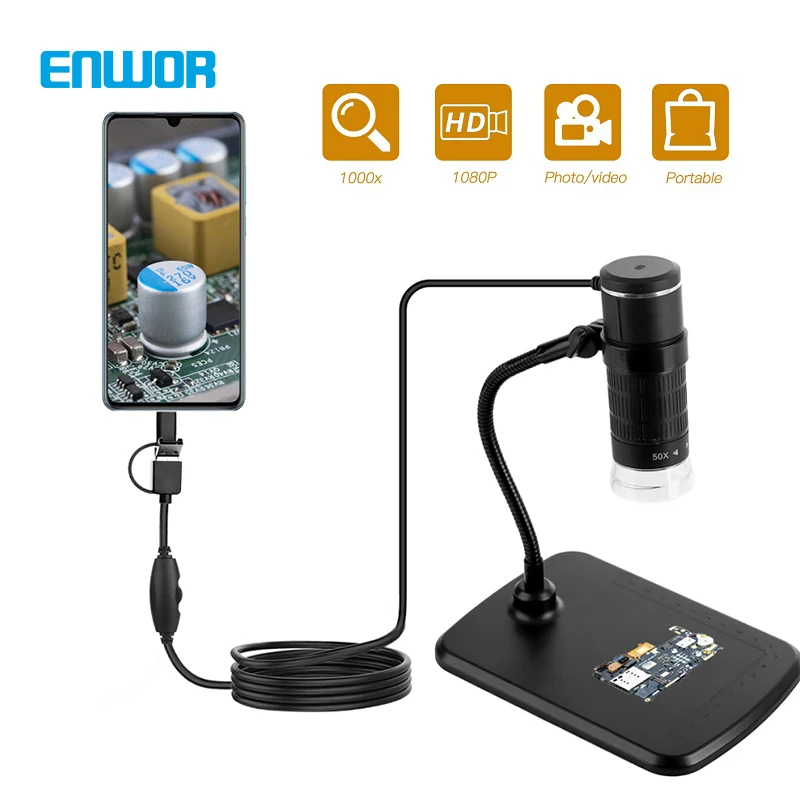 Цифровой микроскоп с камерой 1000X 8 светодиодов HD1080P 3 в 1 Type-C USB портативный