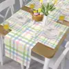 Easter Colorful Stripes Plaid Checkered Linen Table Runner Dresser Scarf Reusable Kitchen Dining Table Runner Easter Decorations 4