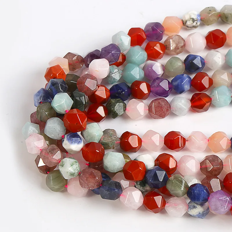 Natural Stone Faceted Mixed Colorful Jasper Crystal Agate Spacer Beads For Jewelry Making DIY Bracelet Necklace 15