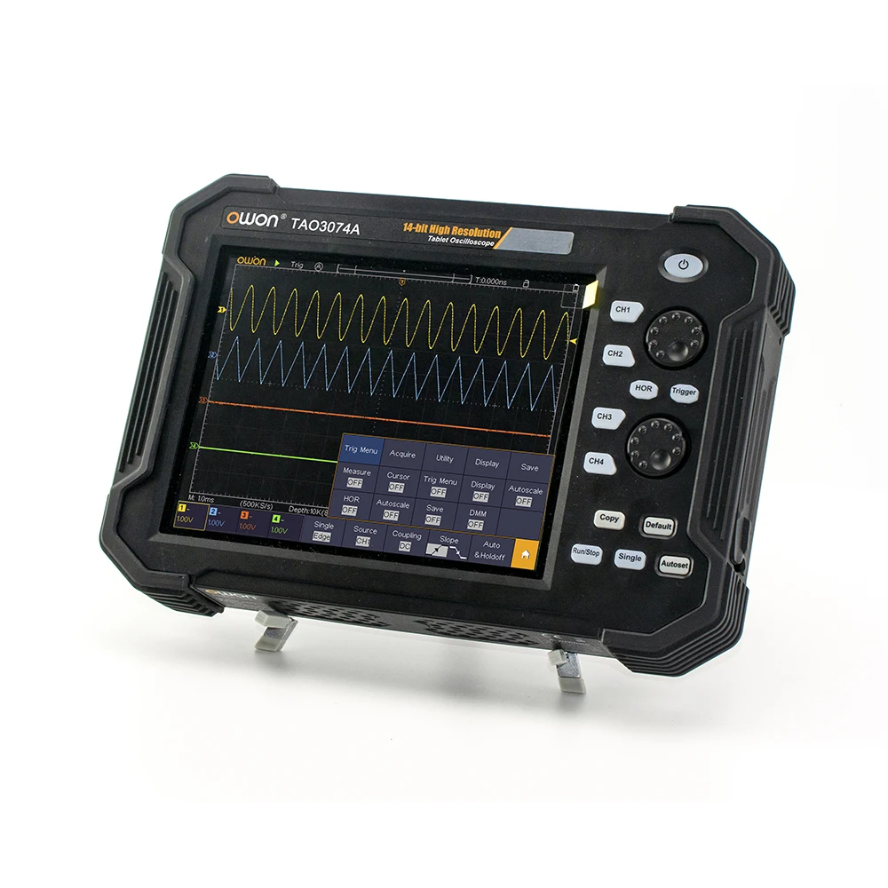 

14 bits High Resolution OWON 4 Channels Digital Tablet Oscilloscope TAO3074A 70MHz 1GSa/s 8inch USB LAN CAN Bus Decording