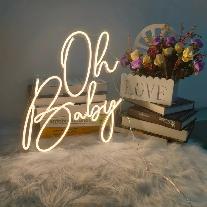 Oh Baby Neon Sign Led Lights Acrylic Wall Decoration Room Bedroom Party Wedding Lovely Gift oh baby neon sign led light acrylic transparent customized bedroom party party neon sign wall decoration