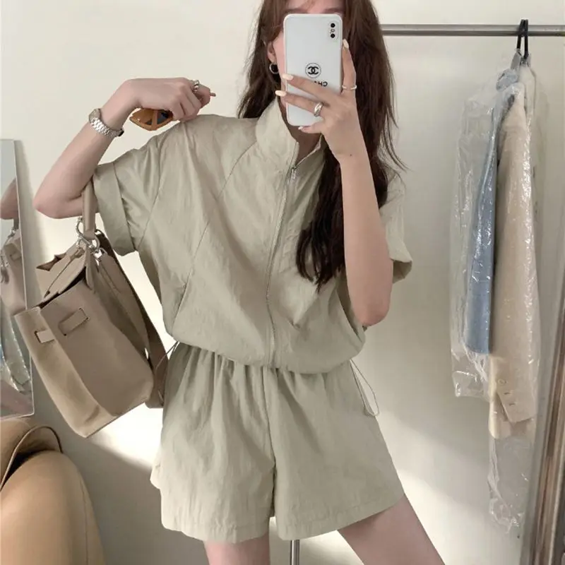 Summer New Chinese Leisure Sports Set Women's 2024 Loose Pink Sunscreen Clothes Light and Thin Shorts Two Piece Set for Woman