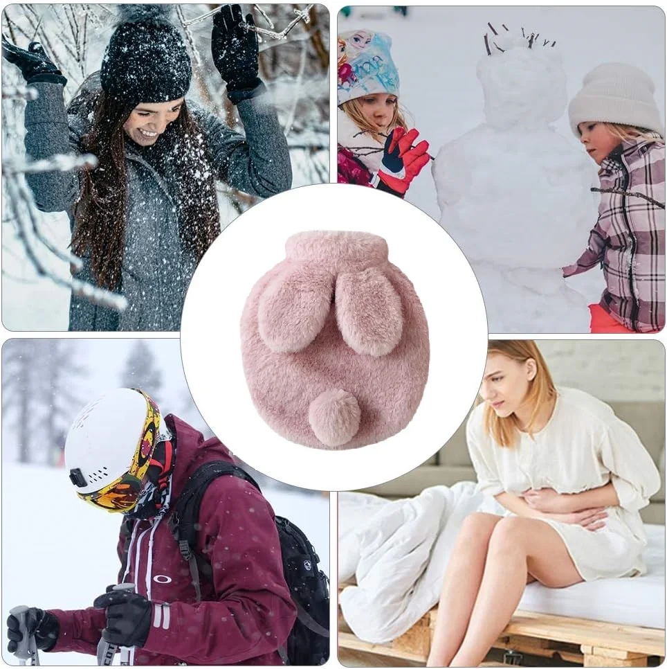 겨울용 커버 포함 귀여운 봉제 토끼 물주머니, 손 발 워머, 방폭 재사용 가능 주전자 병, 온수, 300ml