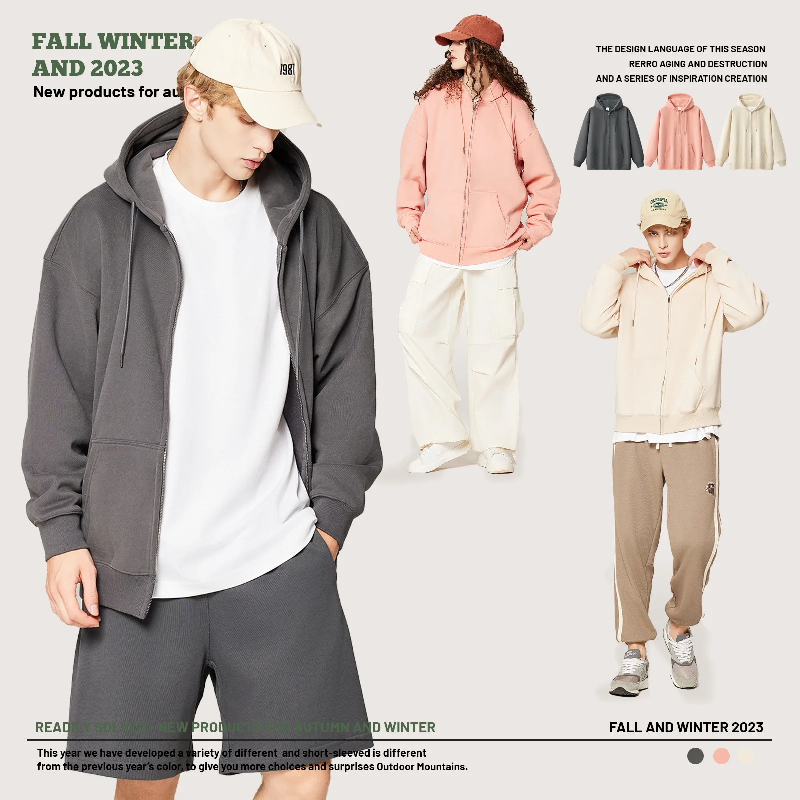 Male Zipper Cardigan Hoodie 430GSM Cotton Autumn New Unisex High Street Casual Trend Design Solid Color Coats Men's Clothing