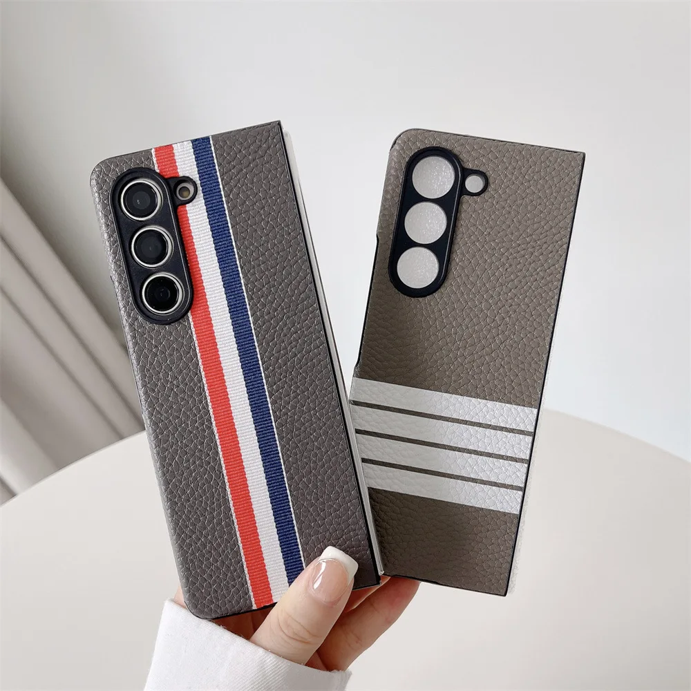 

Luxury Leather Stripe Phone Case for Samsung Z Fold 4 Case All-inclusive Shockproof Cover for Galaxy Z Fold 5 Case