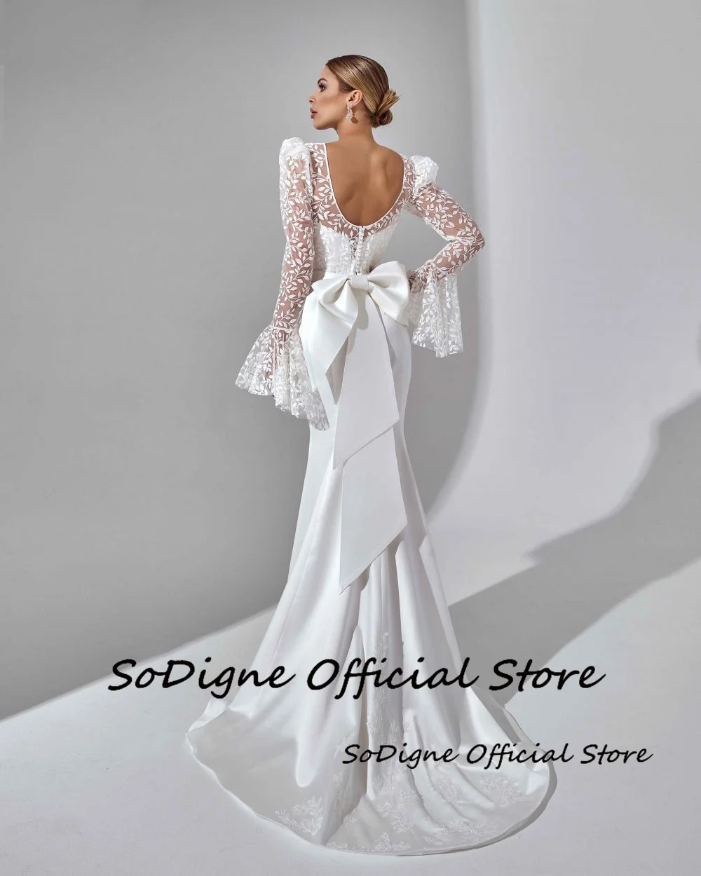 SoDigne Mermaid Satin Bride Dresses Appliques Full Sleeves Wedding Dress Long Bridal Gowns with Bow Robe De Mairee Customized 14 Sad09943f2d72498baecef99b211964d8C