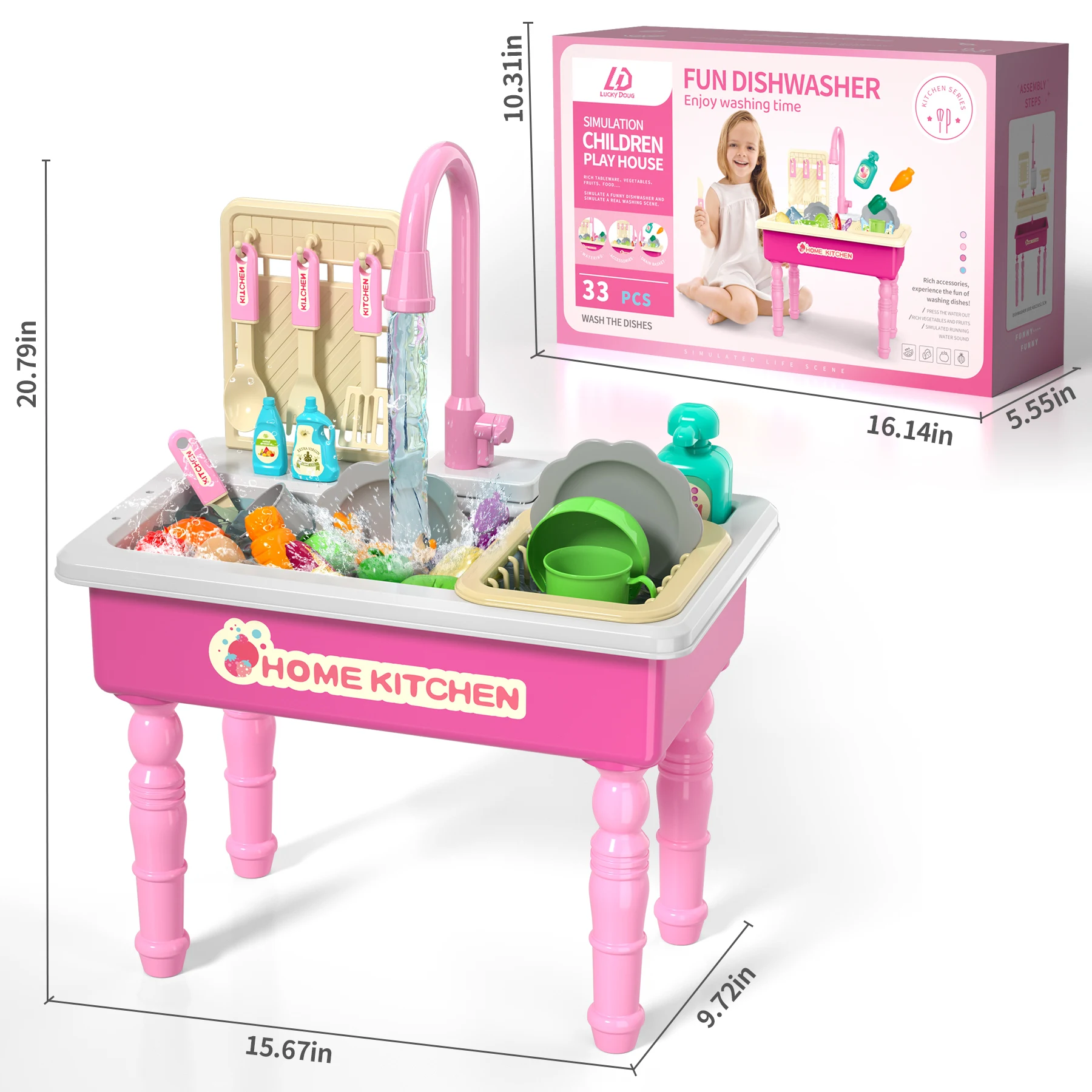Play Kitchen Sink Toy Running Water Dishwasher Upgraded Automatic Water Cycle System
