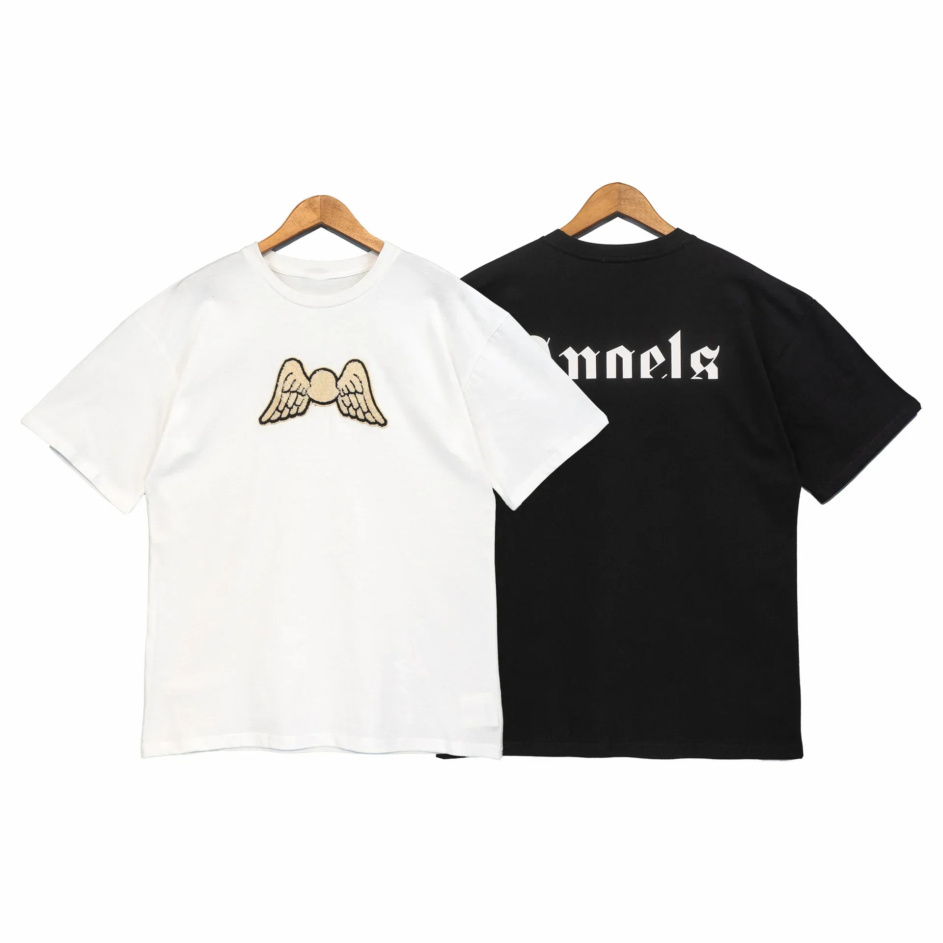 

Spring and summer new angel joint letter cotton round neck casual white loose bottomed Shirt Short sleeve t-shirt men
