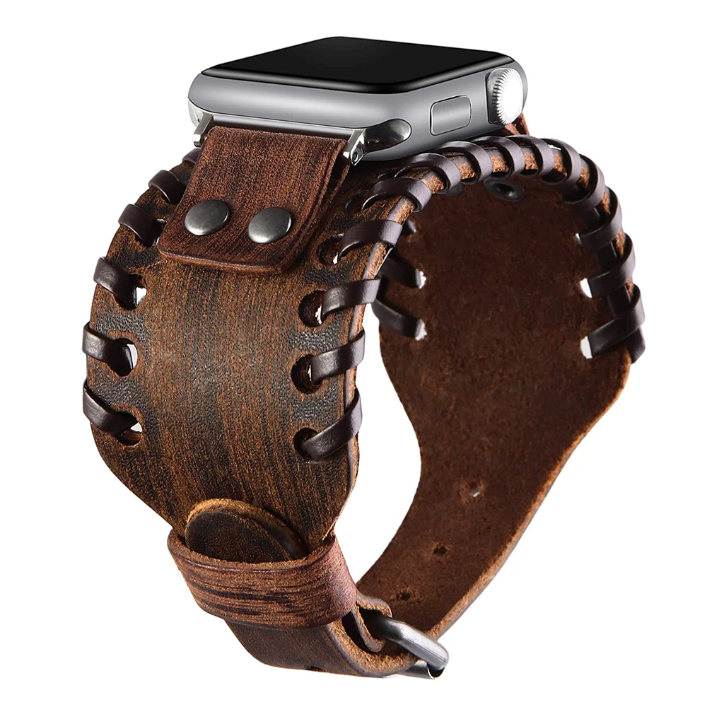 For apple watch 44mm 45mm band series 7 6 se 5 4 41mm 40mm strap for iwatch 3 42mm 38mm leather Cuff band Sports Bra