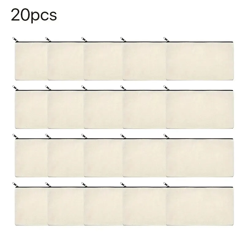 10/20/40PCS Canvas Zipper Bags Multifunctional Blank DIY Craft Pouches Pencil Bags Case Pouch For School Home Travel Supplies tote bags