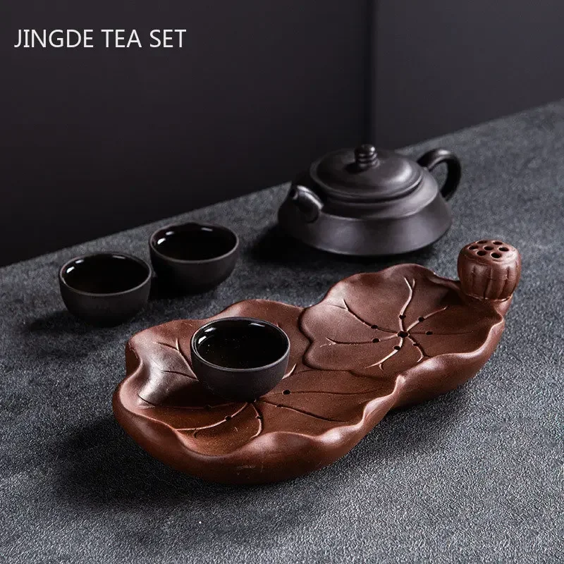 Chinese Purple Clay Tea Tray Household Water Storage Type Tea Sea Creative Zisha Pot Bearing Antique Tea Set Trays Decorative