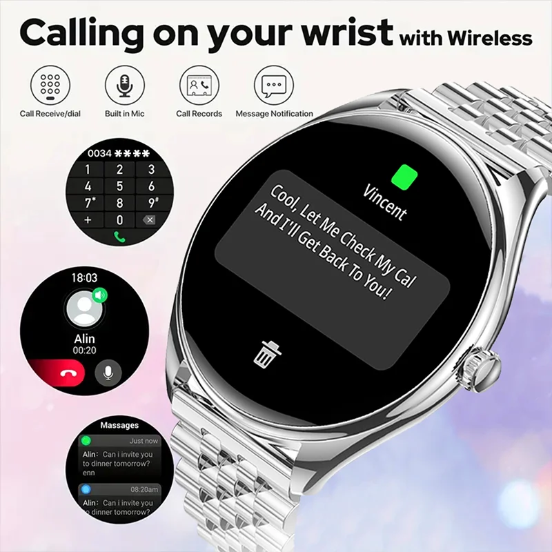  DAORKOW new ultra-thin smartwatch 1.43 inch AMOLED display Bluetooth talk multiple motion tracker music player USB charging, view 4