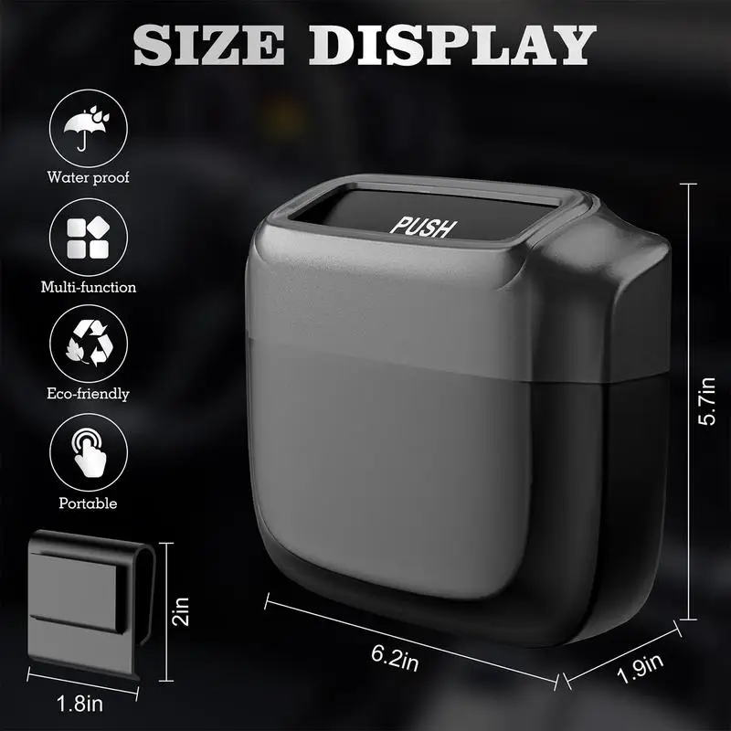Car Trash Bin Hanging Vehicle Garbage Dust Case Storage Box Plastic Pressing Square Trash Can With Lid Auto Interior Supplies