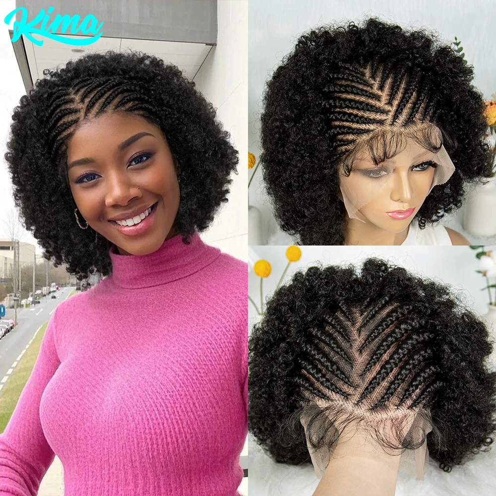 KIMA New Box Braided Wig Synthetic Full Lace Wigs Short Lengths for Black Women Men Braided Wig With Baby Hair Box Braiding Wigs