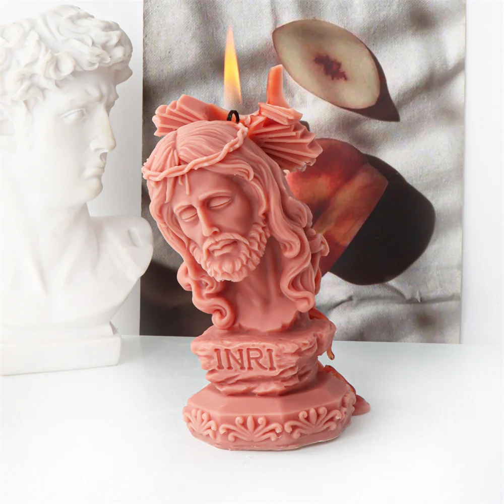 예수님의 십자가를 담은 실리콘 몰드, 기독교 흉상 조각, 간장 왁스 DIY 금형, 그리스 신화 소품, 가정용 장식품