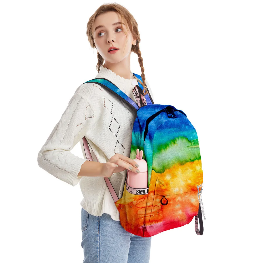 Classic Novelty Colourful Tie dye Student School Bags Unisex 3D Print Oxford Waterproof Notebook multifunction Travel Backpacks