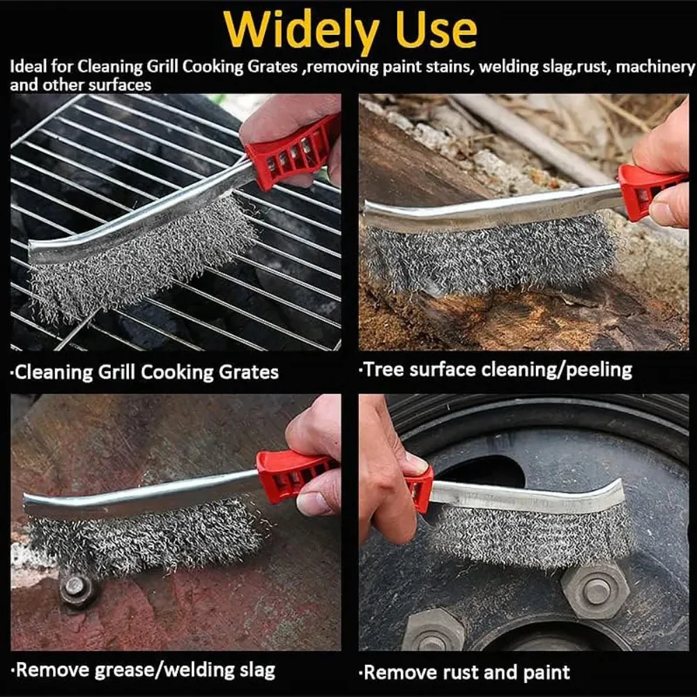 Steel Wire BBQ Grill Brush Wooden Handle Rust Removal Roller Cleaner for Barbecue Grates Polishing Tool
