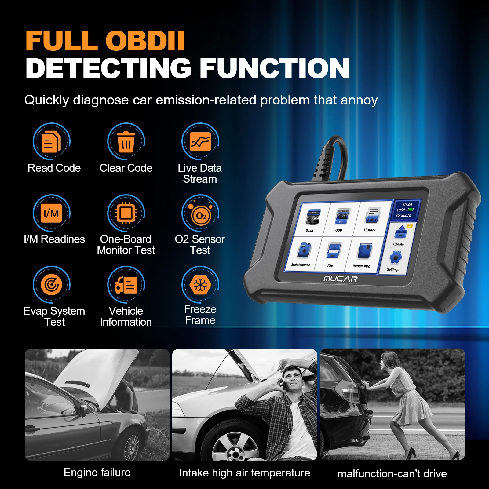 MUCAR CS4/CS6 OBD2 Scanner per Auto ABS SRS TCM TPMS lettore di codici motore strumento diagnostico automatico olio EPB SAS TBA TPMS ABS Reset strumento di scansione