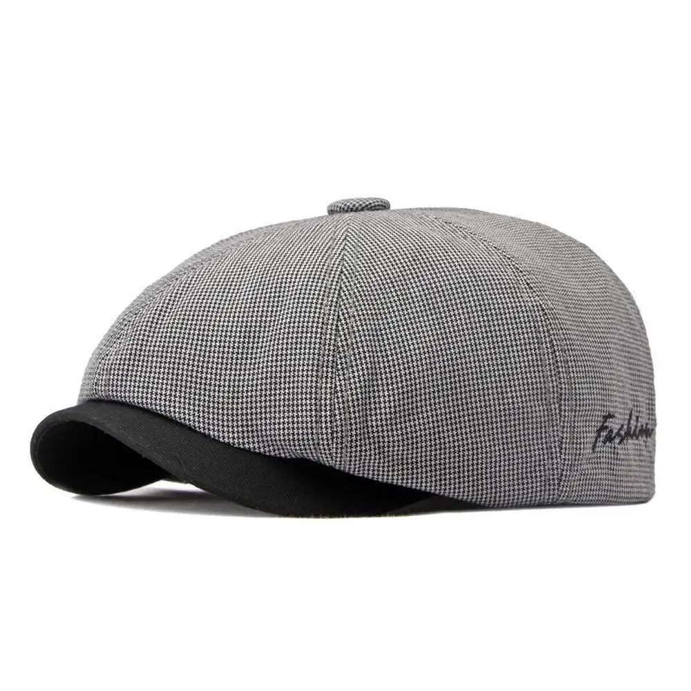 Spring And Summer Men Newsboy Cap Octagonal Hat For Male Cotton 55-60cm Adjustable Crosshatch Pattern Color Clash Design
