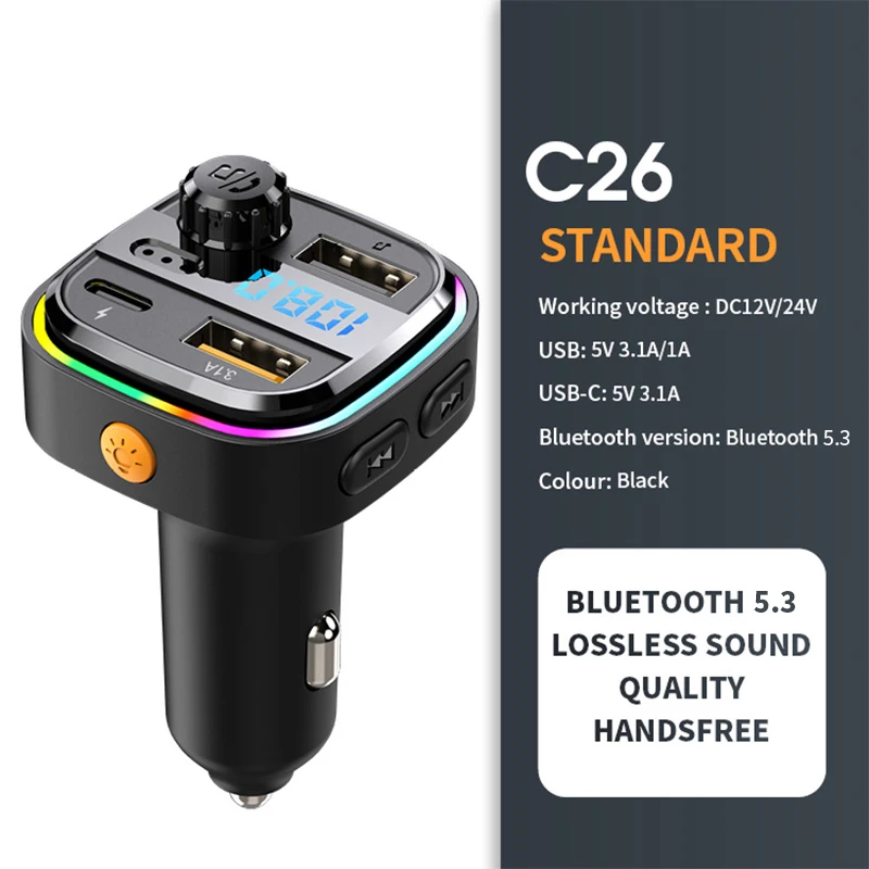 Car Charger Bluetooth 5.0 FM Transmitter Handsfree Car Radio Modulator MP3 Player USB Super Quick Charge Adapte Accessories