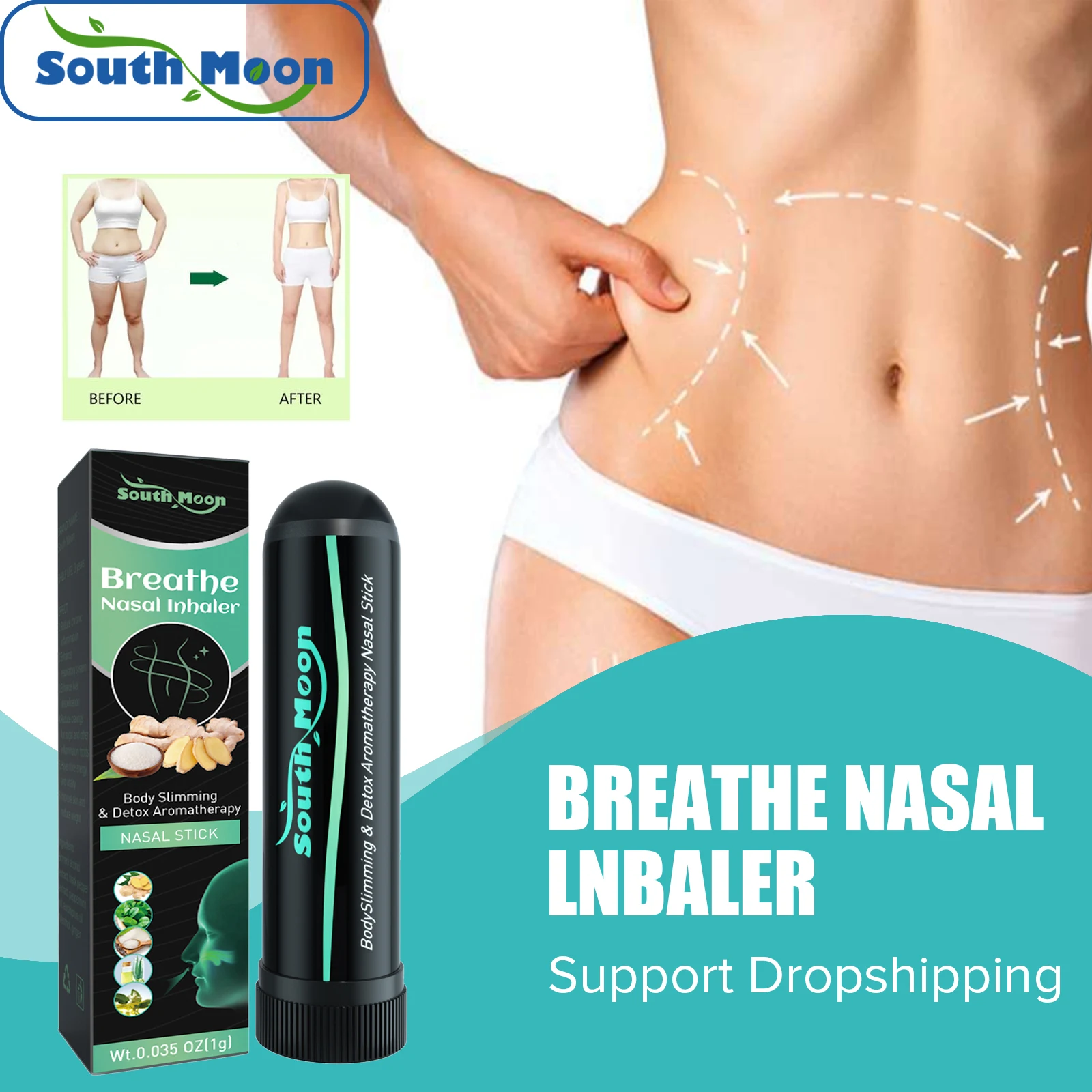 South Moon Nasal Inhaler For Slimming Sculpting Weight Loss Fat Burn Rhinitis Mint Refreshing Nose Breathe Nasal Essential Oil